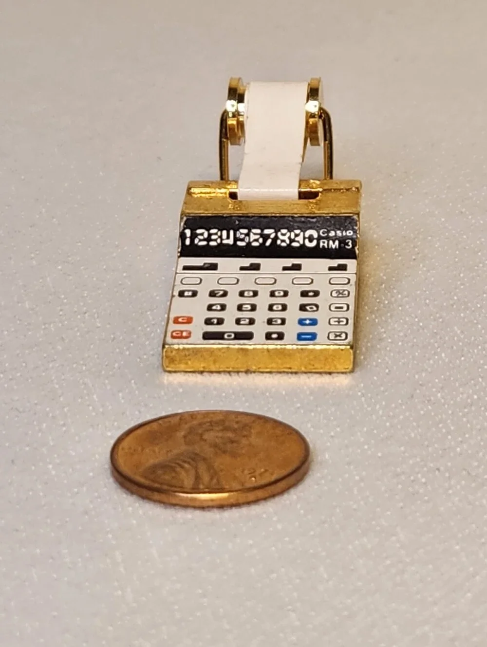 Vintage Miniature Dollhouse Brass Pieces 1:12 Scale Pedastol Clock, Calculator
